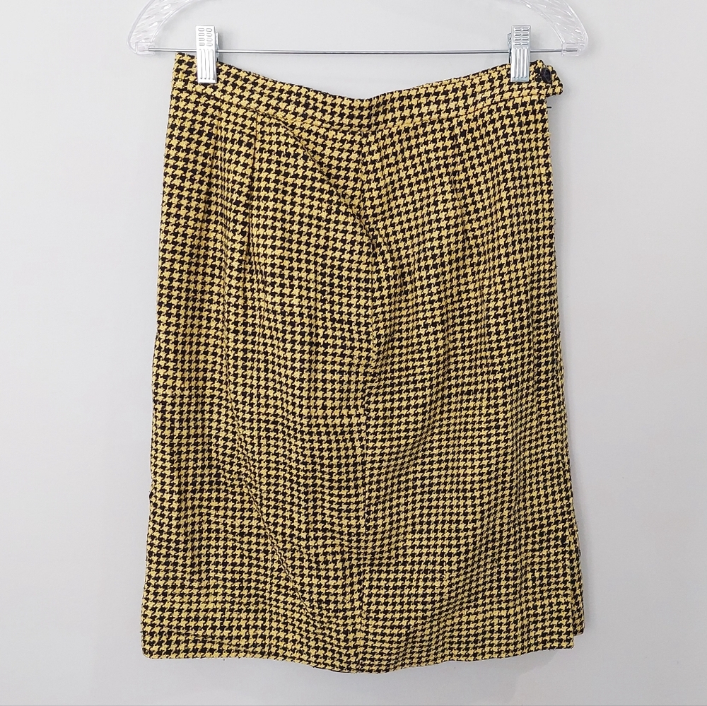 Carlisle Vintage 100% Silk Houndstooth Skirt size 10 Yellow Black
